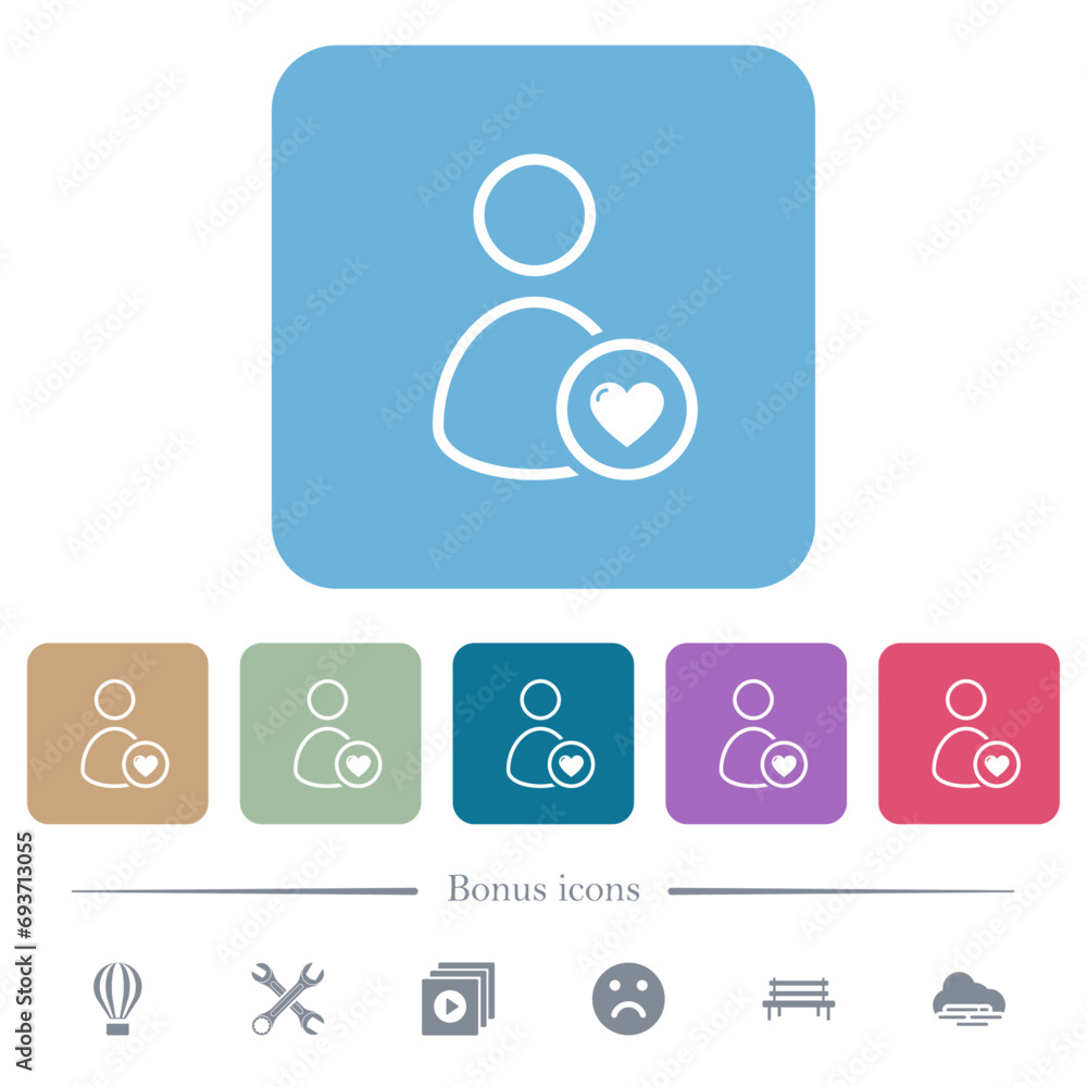 Poster favorite user outline flat icons on color rounded square backgrounds