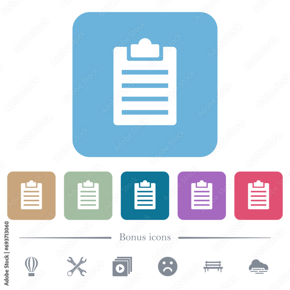 Poster notes flat icons on color rounded square backgrounds