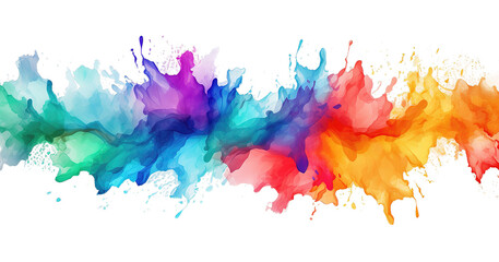 Abstract colorful watercolor stain rainbow color painting isolated on transparent background. PNG file, cut out