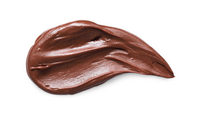 Smear of tasty chocolate paste on white background, top view