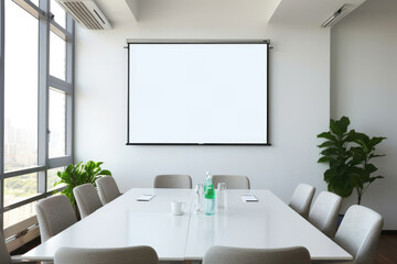 Boardroom meeting empty screen office interior table blank business room board