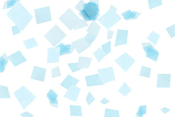 Bright confetti falling on white background. Party supply - obrazy, fototapety, plakaty