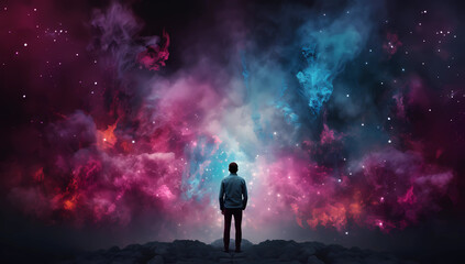 a man is looking at a nebula