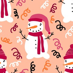 Winter seamless snowman pattern for fabrics and textiles and packaging and gifts and cards and linens and kids