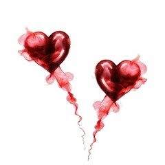 red smoke in the shape of two hearts on a white isolated background