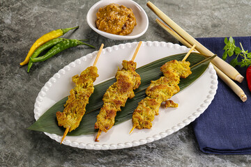 Thai meat skewer Satay with sauce