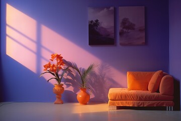 Colorful Contrast: 1980s Miami Apartment with Atmospheric Lighting. Generative AI