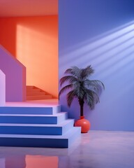 Contrasting Colors: Atmospheric 1980s Style with Fashion Shoot Stage. Generative AI