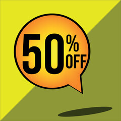 50% off a yellow balloon with black numbers