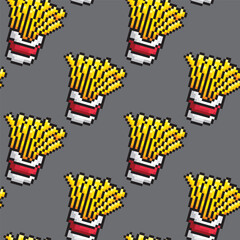 French fries pixel seamless pattern food isolated on gray background