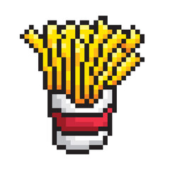 French fries pixel food isolated on white background