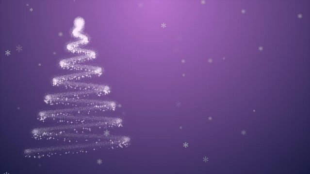 Abstract Christmas tree in purple background, Glowing blue Christmas tree animation with light and particles with copy space, X mas backgrounds 4k