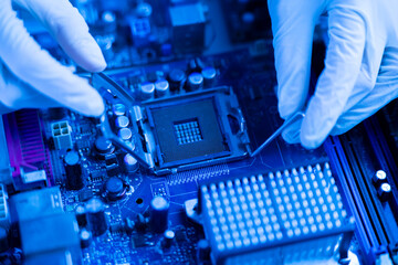 a pcb motherboard of computer. cpu  socket for  processor chip