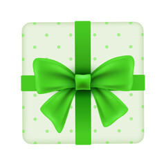 Vector green bow on polka dot gift box illustration