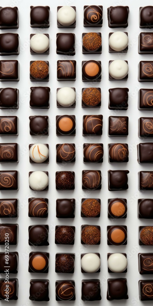 Wall mural A large collection of chocolates arranged in a square shape. Generative AI.