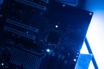 close up modern computer motherboard, digital pc hardware