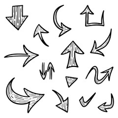 Hand drawn arrow in abstract doodle line style, in vector illustration