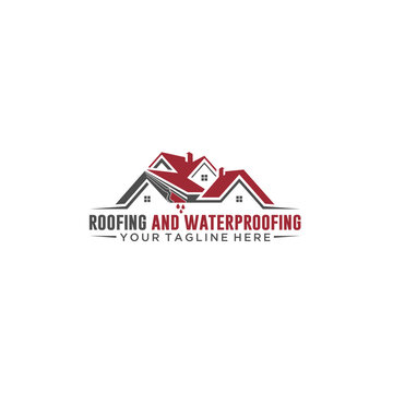 Waterproof Gutter House roof and logo, construction company logo example, simple vector design, isolated on white background.