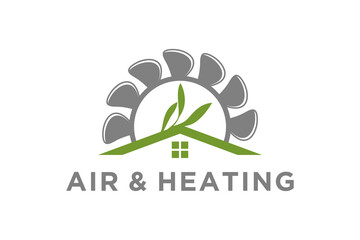 Fan Air heating ventilation home service logo design, HVAC system eco green energy icon symbol.