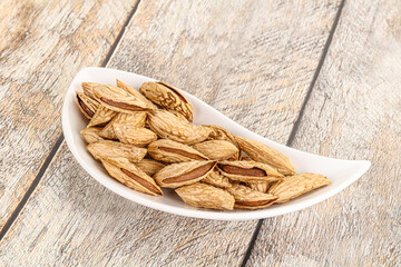 Shelled dry almond nut heap