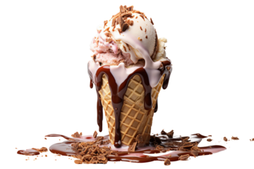 a melting ice cream cone, transparent background, isolated image, generative AI