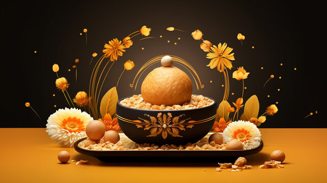 conceptually rich illustration featuring Tilgul or Til Gul Laddu, the sesame seed jaggery ball