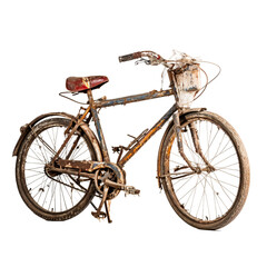 Fototapeta na wymiar Ruined bicycle, transparent background, isolated image, generative AI