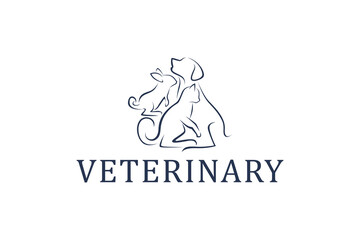 Pet shop and veterinarian logo with colorful minimalist dog rabbit and cat.