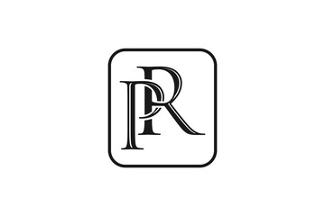P R linked lettering logo design typography. Vintage classic label.