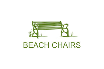 Park bench icon illustration summer time logo design, classic furniture decoration. - obrazy, fototapety, plakaty