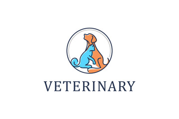 Fototapeta premium Pet shop and veterinarian logo with colorful minimalist dog and cat.