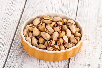 Salted tasty pistachio nuts heap