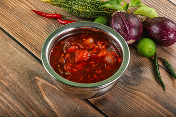 Asian cuisine - prawn in hot garlic sauce