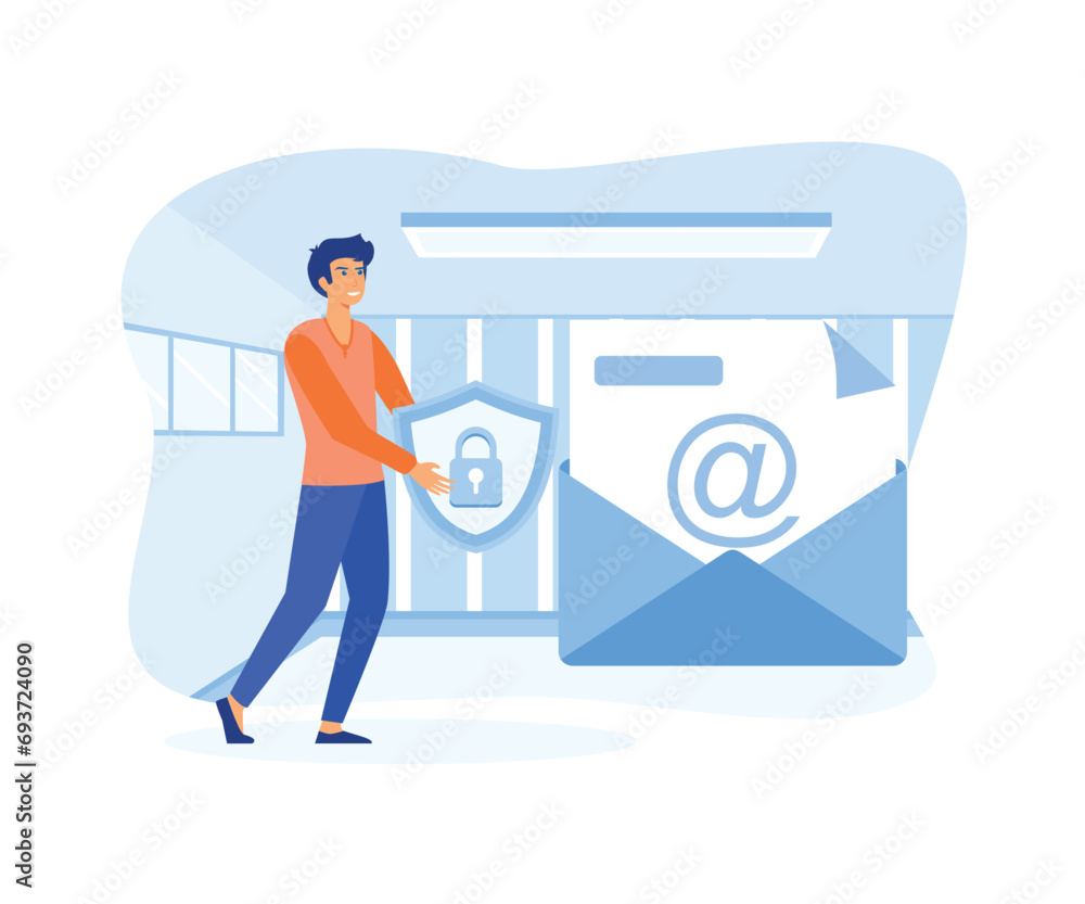 Poster email encryption concept. internet data protection, business asset security system. flat vector mode