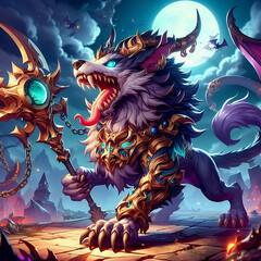 Dramatic Representation of Cerberus in Mythical Nightscape - Perfect for Game Design, Concept of Mystery and Adventure