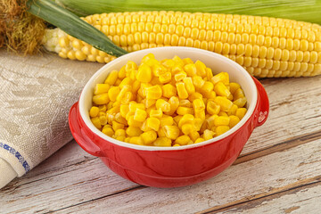 Canned yellow corn in the bowl