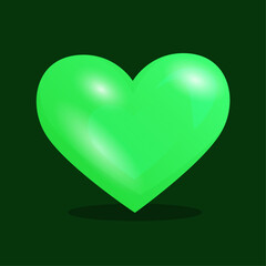 Vector glossy green heart on dark background