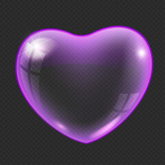 Vector illustration of purple glass heart on transparent background
