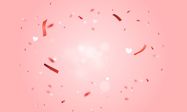 Vector luxury background with red confetti and hearts