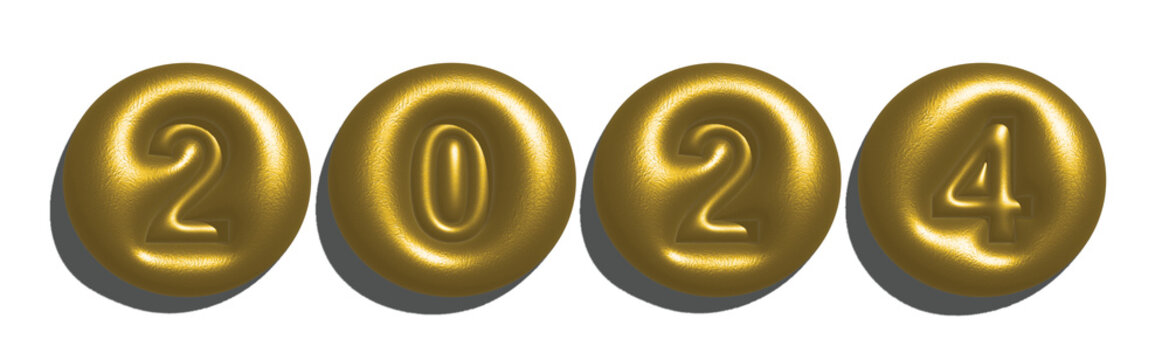 2024 new year gold 3d button transparent background