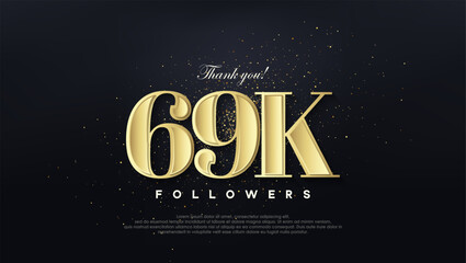 Design thank you 69k followers, in soft gold color.