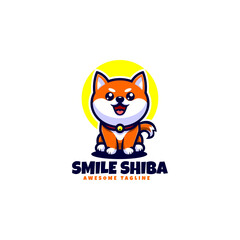 Vector Logo Illustration Smile Shiba Mascot Cartoon Style.