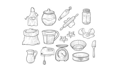 baking tools handdrawn collection