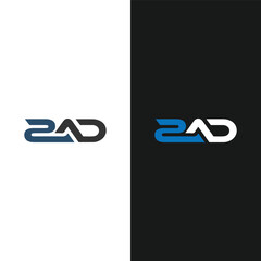 ZAD logo. Z A D design. White ZAD letter. ZAD, Z A D letter logo design. Initial letter ZAD linked circle uppercase monogram logo R letter logo vector design. 