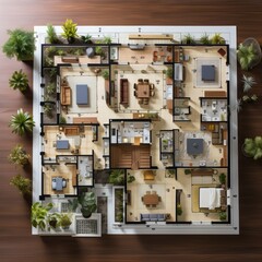 aerial view of an open apartment interior