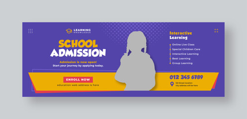 School admission social media facebook cover, Education, back to school promotion web banner template