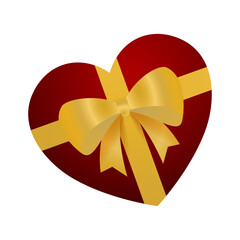 Vector red heart shaped gift box with gold bow