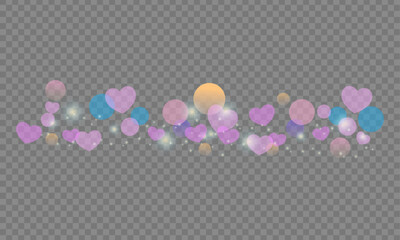 Vector valentines day love and feelings heart bokeh shiny background with transparent effect