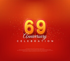 Modern 69th number design, for anniversary celebration in bold red color. Premium vector background for greeting and celebration.