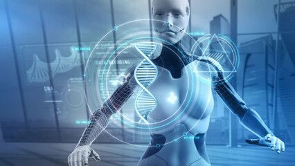 In virtual space, AI works with DNA data. 3D render - Powered by Adobe